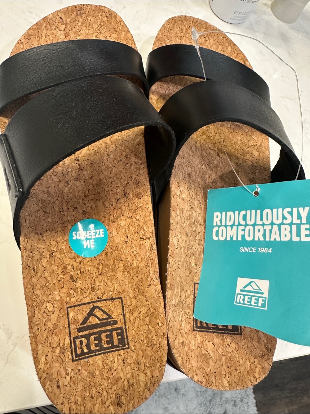 Reef Black Cork Footbed Double-Strap Slides